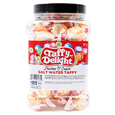 Taffy Delight Peaches n Cream Flavored Salt Water Taffy 16oz Jar